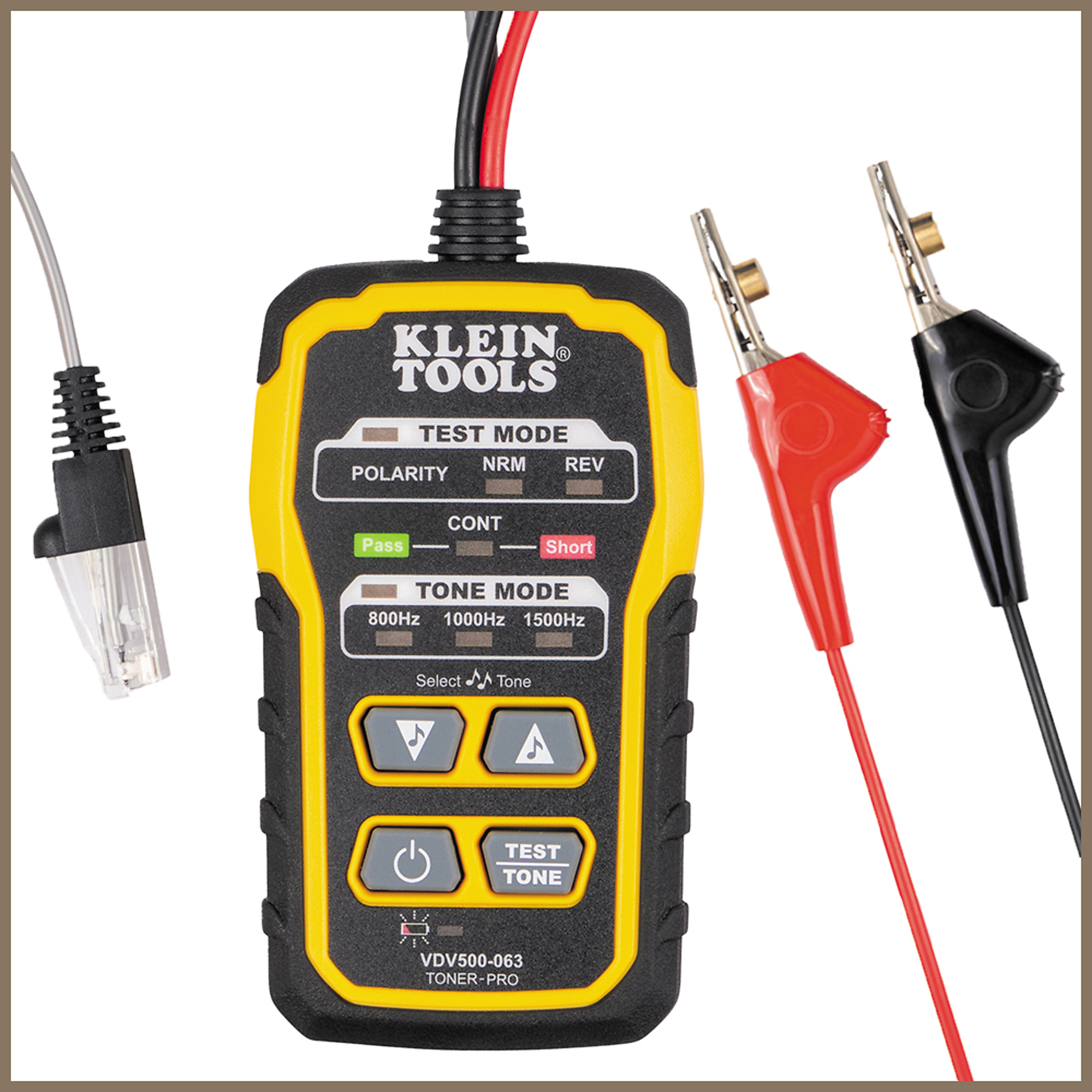 Klein Tools Toner-PRO Tone Generator — 5 Distinct Tones, ABN Clips, RJ11 Plug, Model# VDV500-063